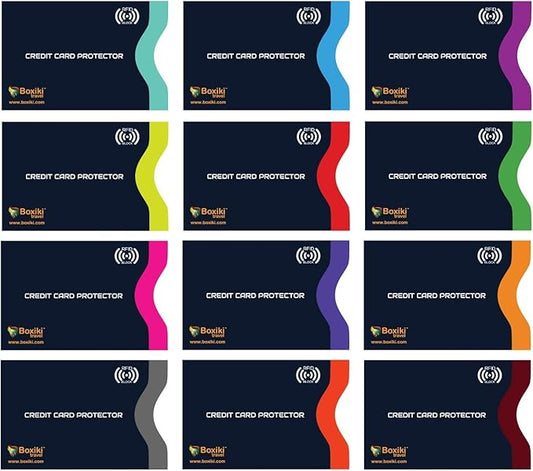 Boxiki Travel RFID Blocking Sleeves, Set with Color Coding | Identity Theft Prevention RFID Blocking Envelopes Set of 12 Credit Card Sleeves (Navy Blue) | Set of 12