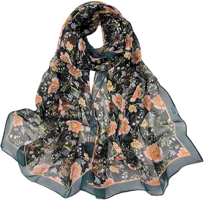 Pokeedioty Scarfs for Women Lightweight Fashion Scarves Elegant Floral Pattern Sheer Scarfs Sunscreen Shawls Wraps
