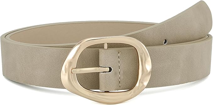 Earnda Leather Belts for Women Casual Fashion Waist Belt with Liquid Shapes Gold Buckle for Jeans Pants Dresses