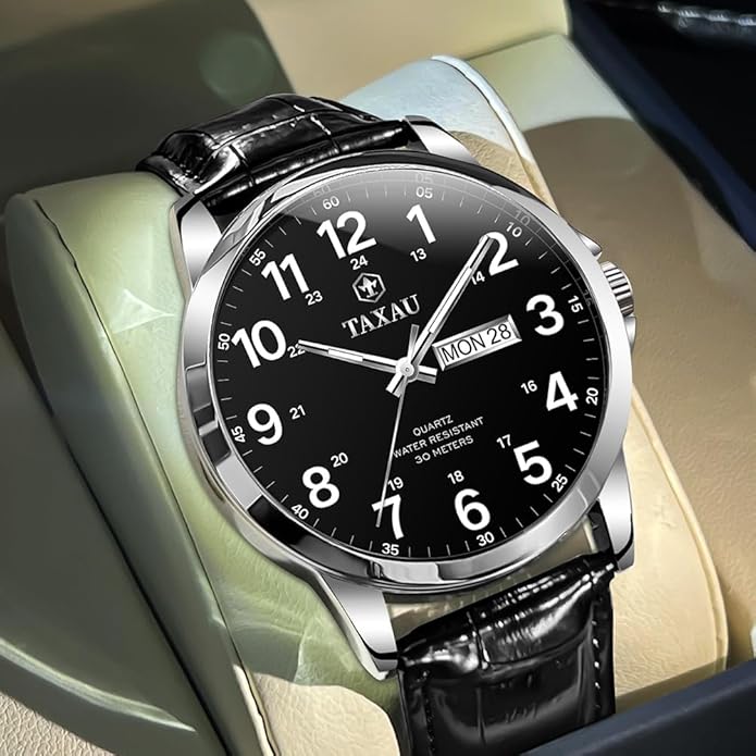 Watches for Men Luxury Analog Waterproof Classic Leather Large Face Simple Easy Read Quartz Minimalist Dress Day Date Quartz Mens Watches