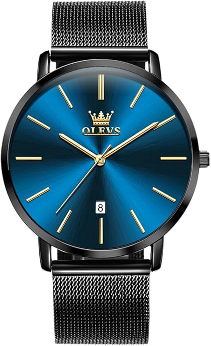 OLEVS Mens Watches Minimalist Ultra Thin Fashion Casual Analog Quartz Date Watch Waterproof Slim Simple Big Face Dress Wrist Watch Leather Band for Men