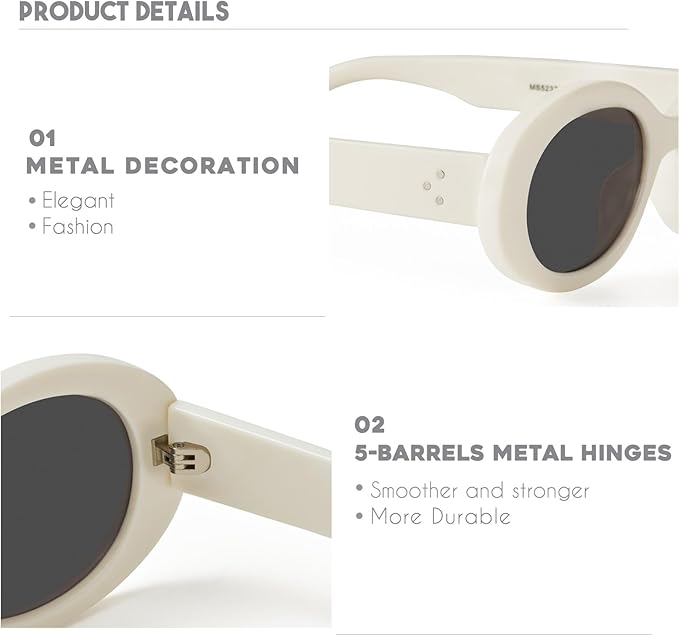 mosanana Oval Retro Trendy Sunglasses for Women 90s Style MS52371