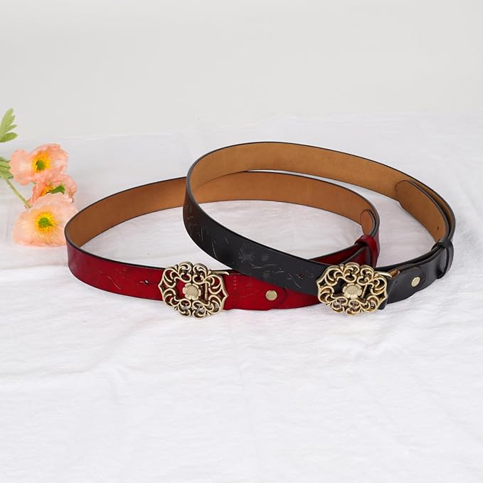 Women's Fashion Classic Metal Buckle Leather Belt with Jeans Dress