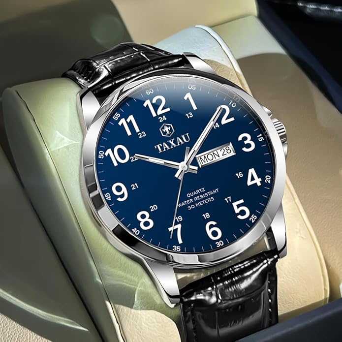 Watches for Men Luxury Analog Waterproof Classic Leather Large Face Simple Easy Read Quartz Minimalist Dress Day Date Quartz Mens Watches