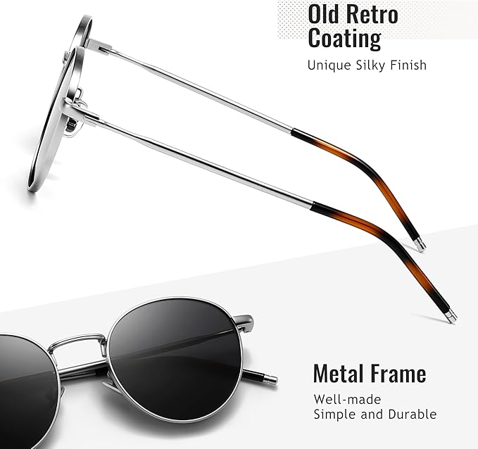 SUNGAIT Ponderable Metal Round Sunglasses for Men Women Classic Vintage Polarized Circle Sun Glasses