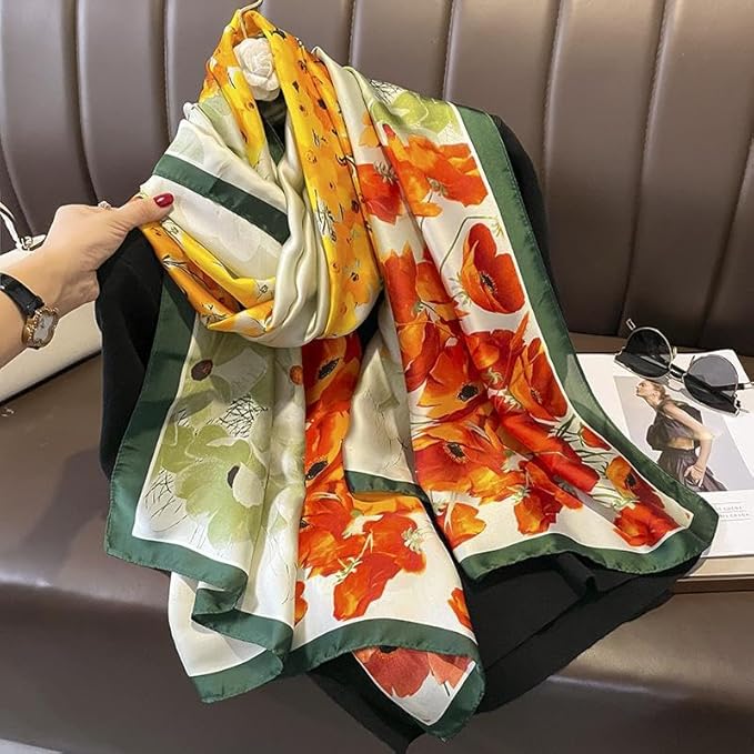 YOUR SMILE Large Mulberry Silk Feeling Long Stain Scarf Lightweight Sunscreen Shawls Wraps for Women