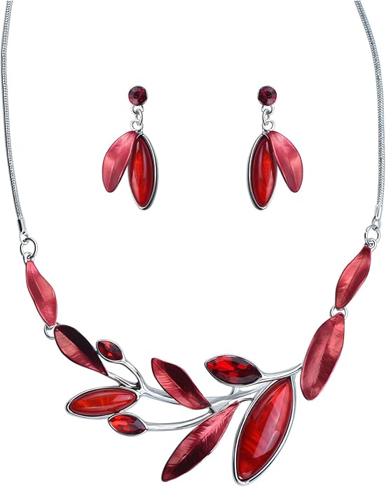 Vintage Statement Jewelry Set Leaf Floral Bohemian Boho Statement Necklace Earring Set Crystal Fashion Costume Jewelry