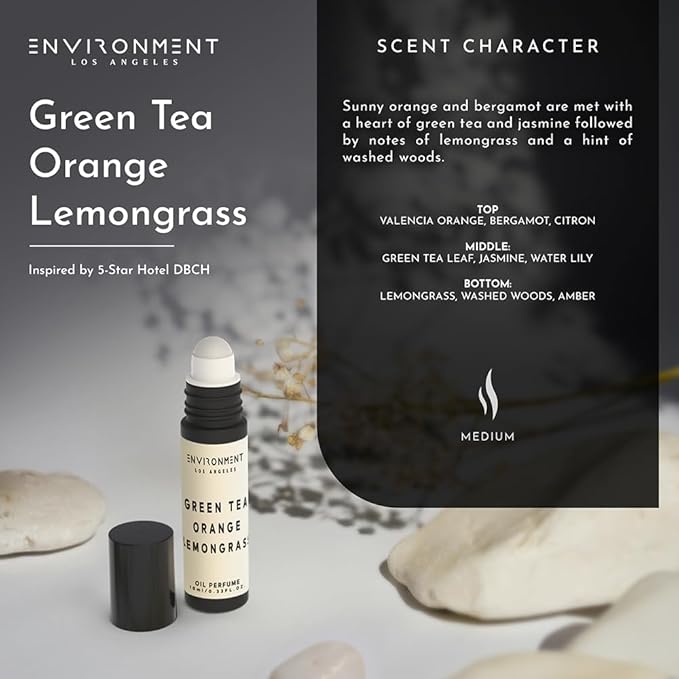ENVIRONMENT Inspired by 5-Star Resort DBCH 10ml Roll-on Perfume (Green Tea | Orange | Lemongrass) Body Oil Fragrance, Roll On Oil, Body Fragrance for Women & Men, Luxury Scents, Vegan & Cruelty-Free
