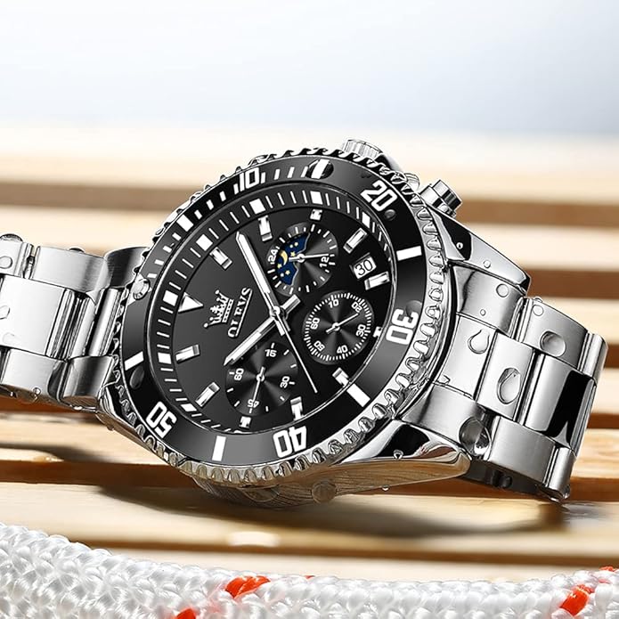 OLEVS Mens Watches Big Face Stainless Steel Waterproof Date Analog Quartz Watches Fashion BusinessWrist Watches for Men…