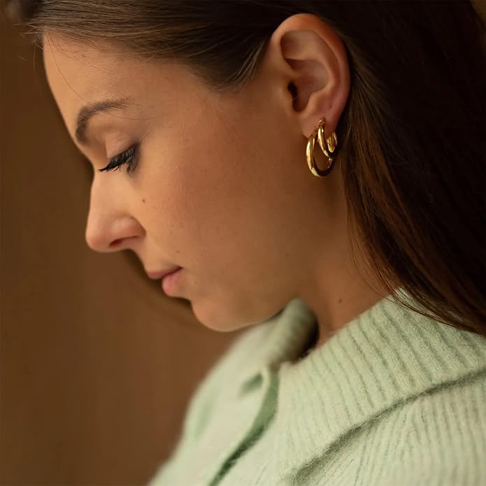 4mm Thick Gold Chunky Earrings Steling Silver Post Hoops Earrings For Women Hollow Tube Hoops Earrings Thick Gold Hoop Earrings Hypoallergenic Lightweight Gold Hoop Large Earrings 20/30/40/50/60MM