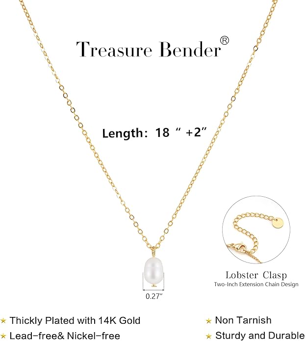 Gold Pearl Necklaces for Women Trendy 14k Gold Plated Dainty Necklace Simple Pearl Drop Single Charm Pendant Necklace Women's Jewelry Best Friend Birthday Gifts Gold Jewelry for Women