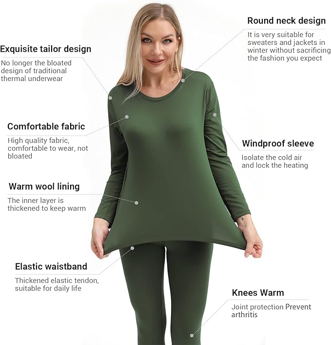 PISIQI Thermal Underwear Women Ultra-Soft Long Johns Set Base Layer Skiing Winter Warm Top & Bottom