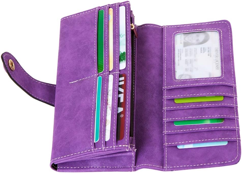 Women's Vegan Leather 17 Card Slots Card Holder Long Big Bifold Wallet