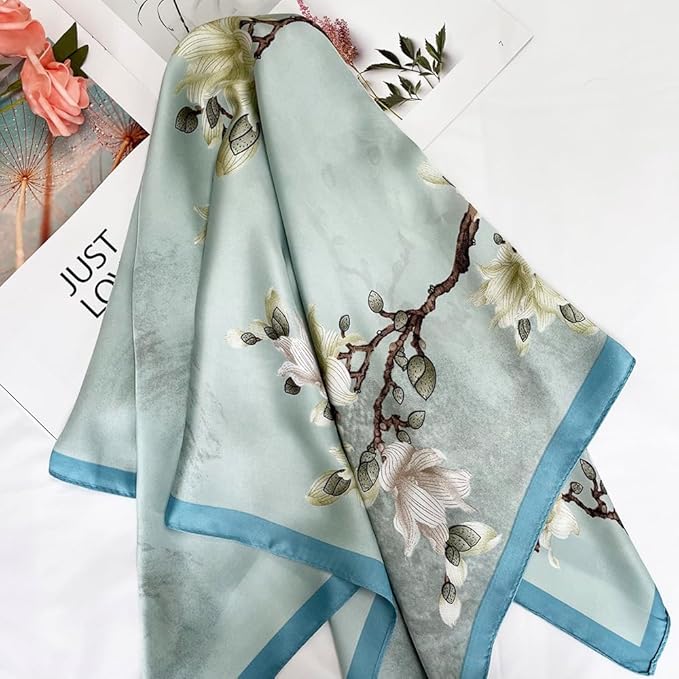 FONYVE Silk Feeling Scarf Medium Square Satin Head Scarf for Women 27.5 × 27.5 inches