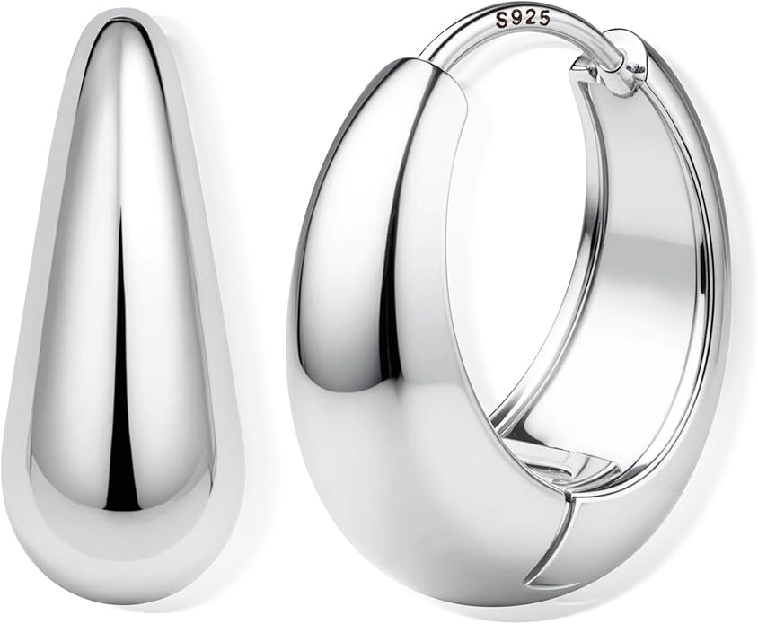 14K Gold Plated Small Chunky Hoop Earrings Sterling Silver Post - Hypoallergenic Trendy Thick Lightweight Silver Plated Huggie Hoops Dainty Hoop Earrings for Women Non Tarnish Jewelry Gifts