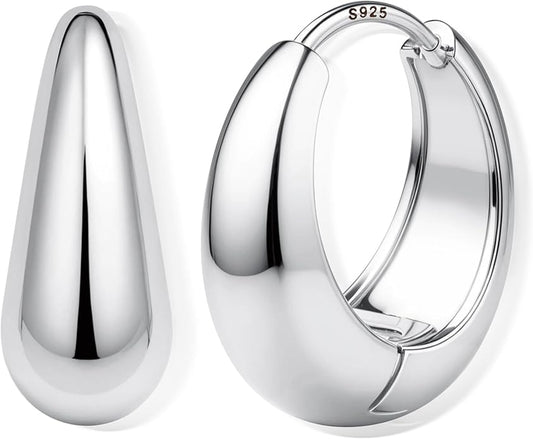 14K Gold Plated Small Chunky Hoop Earrings Sterling Silver Post - Hypoallergenic Trendy Thick Lightweight Silver Plated Huggie Hoops Dainty Hoop Earrings for Women Non Tarnish Jewelry Gifts