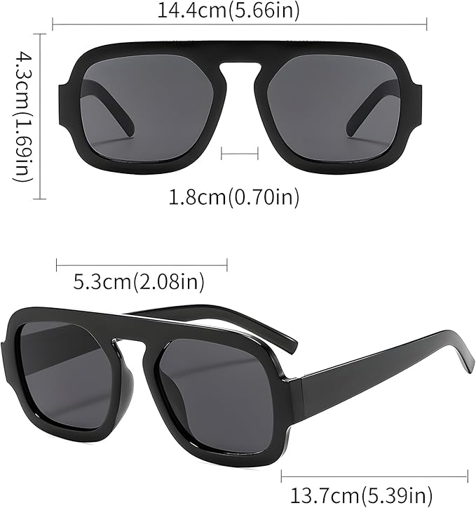 Oversized Retro Square Aviator Sunglasses for Women Men – 70s Vintage Big Frame Flat Top Shades, Fashion Sunglasses