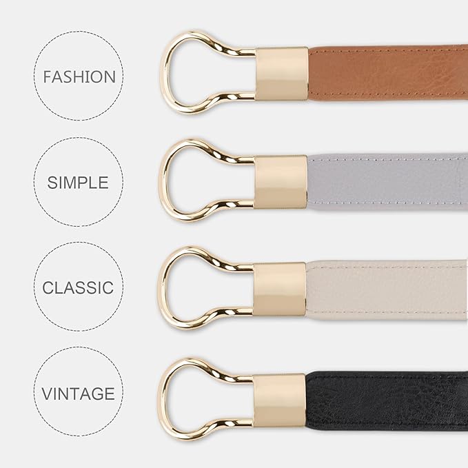 WERFORU Women Skinny Belt for Dresses Retro Stretch Waist Belt with Gold Buckle Set of 4
