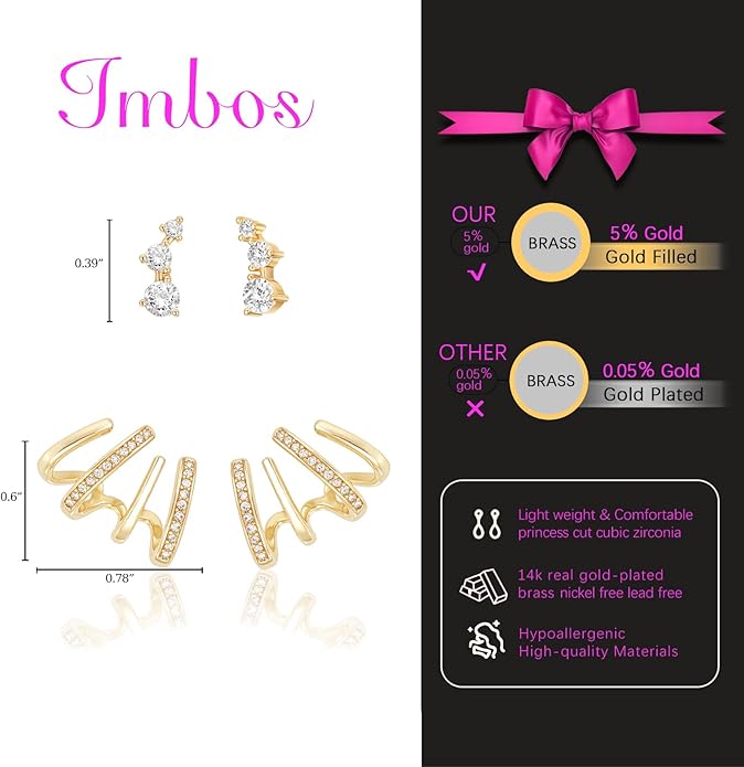 IMBOS Earrings for Women Trendy 14K Gold Stud Earrings Claw Earring Dainty Simple Minimalist Gold Earring Hypoallergenic Jewelry for Women Gifts