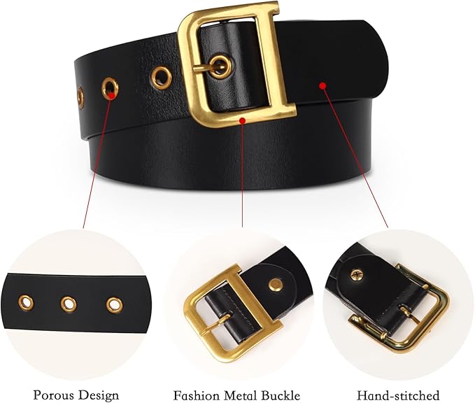 Women's Fashion Classic Metal Buckle Leather Belt with Jeans Dress