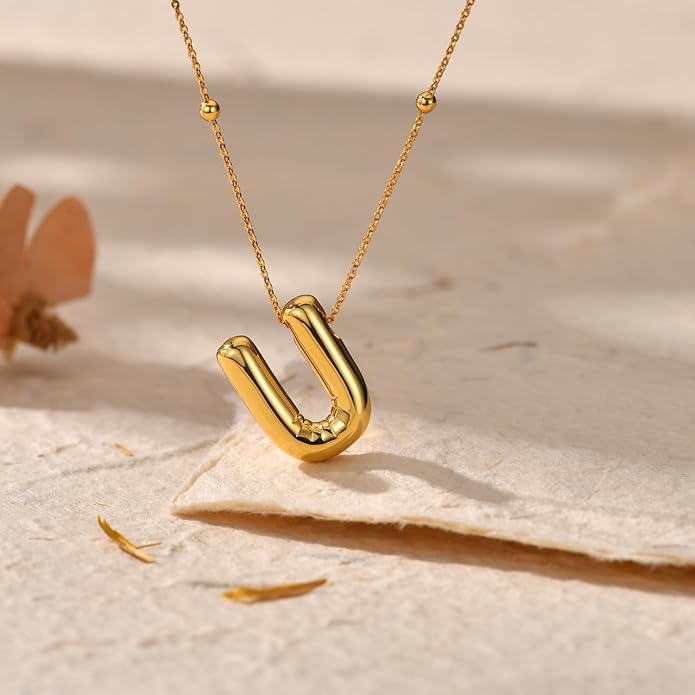 LUCA SMITH Initial Necklaces for Women, Dainty Balloon Bubble Letter, Name Letter Alphabet Pendant Layered Choker Chain Jewelry Gift