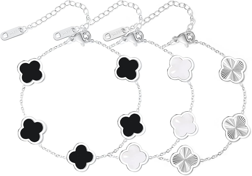 3PC Clover Bracelets Set 18k Gold Plated Lucky Clover Bracelet Women Adjustable Link Bracelets Cute Gold Jewelry
