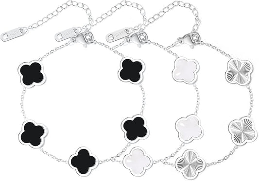 3PC Clover Bracelets Set 18k Gold Plated Lucky Clover Bracelet Women Adjustable Link Bracelets Cute Gold Jewelry