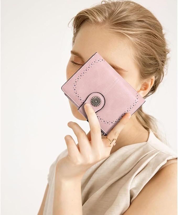 Premium Slim Genuine Leather Bifold Wallet for Women with Advanced RFID Blocking Technology and Zippered Coin Compartment (Pink)