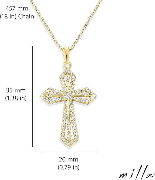 Milla 14K Gold Plated Cross Necklace for Women, Silver Cross Necklaces for Women, 18 inches Chain with Cross Pendant