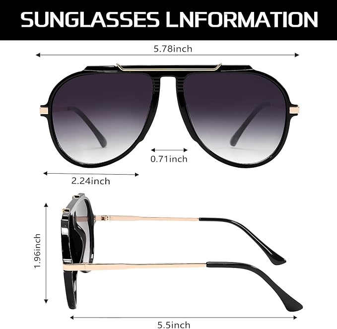 Oversized Aviator Sunglasses for Women Men 2026 70s Retro Gold Metal Sun Glasses Tangle Free Square Aviators
