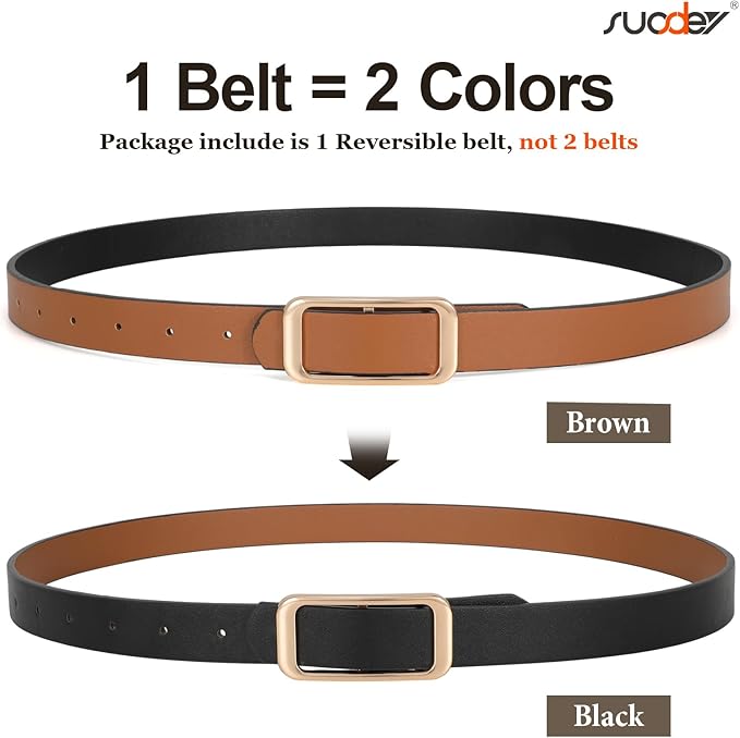 SUOSDEY Women Reversible Leather Belts for Jeans Pants Dresses Ladies Fashion Belts with Gold Buckle, 0.9" Width