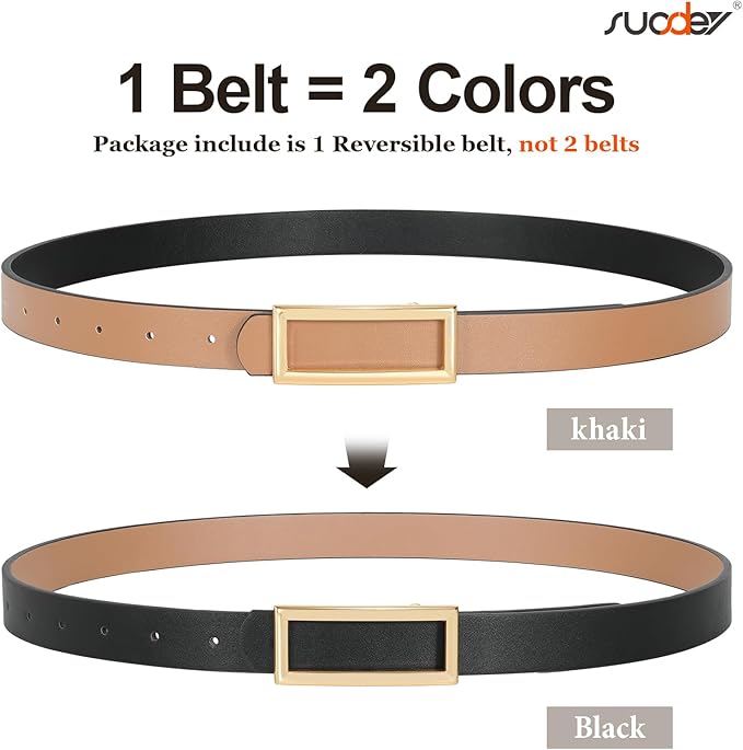SUOSDEY Women Reversible Leather Belts for Jeans Pants Dresses Ladies Fashion Belts with Gold Buckle, 0.9" Width