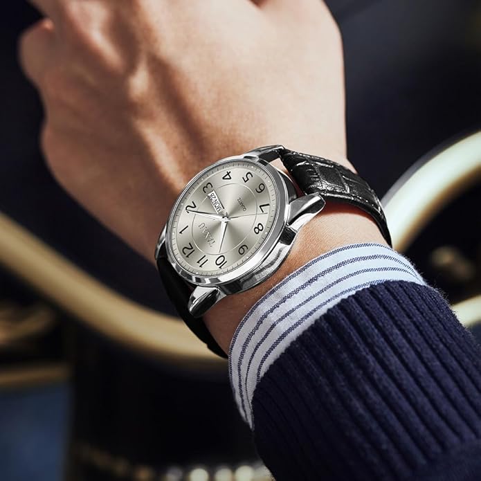Watches for Men Luxury Analog Waterproof Classic Leather Large Face Simple Easy Read Quartz Minimalist Dress Day Date Quartz Mens Watches