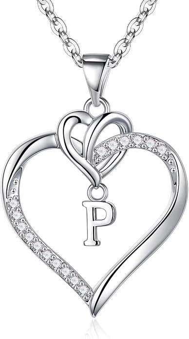 STORUP Gifts for Women Teen Girls - Heart Initial Necklaces for Women Girls, 14K-Gold-Plated Cubic Zirconia Initial A-Z Pendant Dainty Heart Necklaces for Teen Girl Jewelry Birthday Gifts