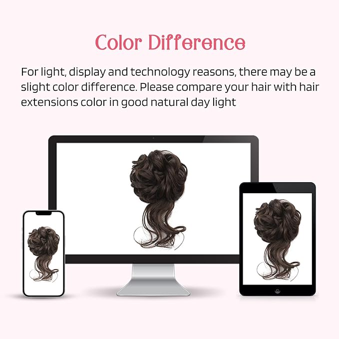 HOOJIH 2PCS Messy Bun Hair Piece, Wavy Curly Hair Wrap Ponytail Hairpieces, Dark Chocolate Brown