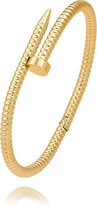 POTESSA 18K Gold Plated Cuff Bracelets Adjustable Dainty Bangle Handemade Jewelry for Women