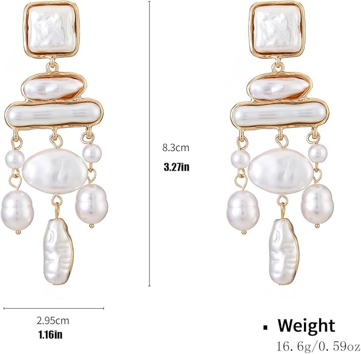 Statement Pearl Dangle Earrings,Gold and Large Pearl,Luxury Chandelier Organic Style Earrings