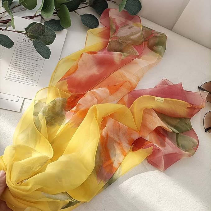 Pokeedioty Scarfs for Women Lightweight Fashion Scarves Elegant Floral Pattern Sheer Scarfs