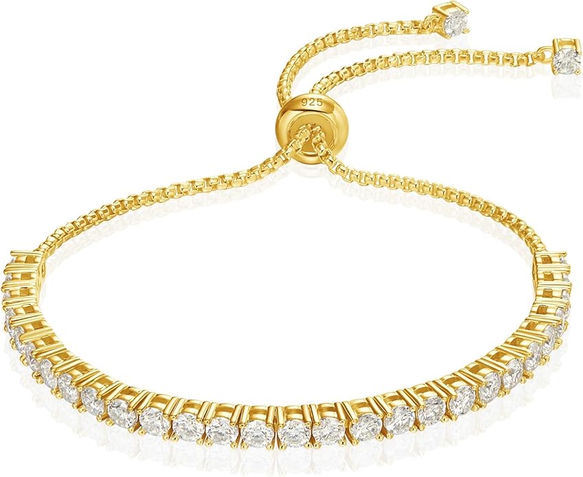 LOVE&LOVE Moissanite Tennis Bracelet for Women, Adjustable Bracelet 925 Sterling Silver 3/4mm D VVS1 Round Cut, Luxury Jewelry Gift for Wife Mom Girlfriend Birthday Anniversary