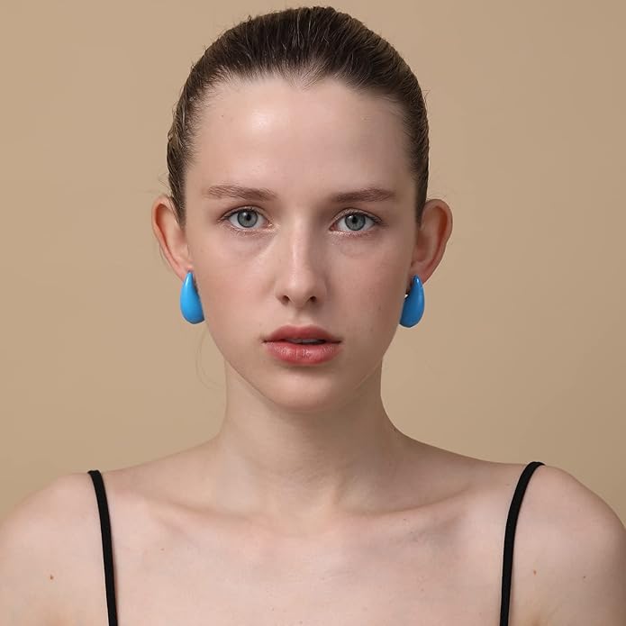 Apsvo Chunky 14K Gold Plated Hoop Earrings for Women, Lightweight Waterdrop Hollow Open Hoops, Hypoallergenic Dupes Earrings