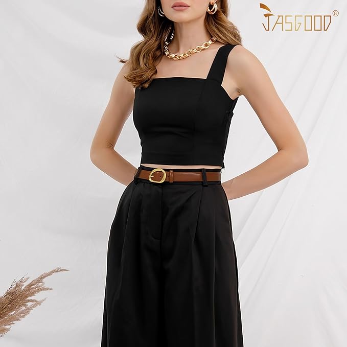 JASGOOD Leather Belts for Women Cute Casual Waist Belt with Gold Buckle Ladies for Jeans Pants Dresses