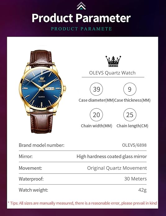 OLEVS Mens Watches, Casual Leather Watches for Men Easy to Read Quartz Number Watch with Date Waterproof Blue/Black/Silver Face Men's Wrist Watches…