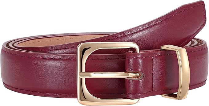 JASGOOD Women Leather Belt Fashion Ladies Skinny Leather Waist Belt for Pants Jeans Dress with Gold Buckle