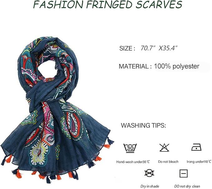Yeieeo Boho Scarf for Women Lightweight Floral Printed Scarf Fall Winter Fashion Fringed Shawl