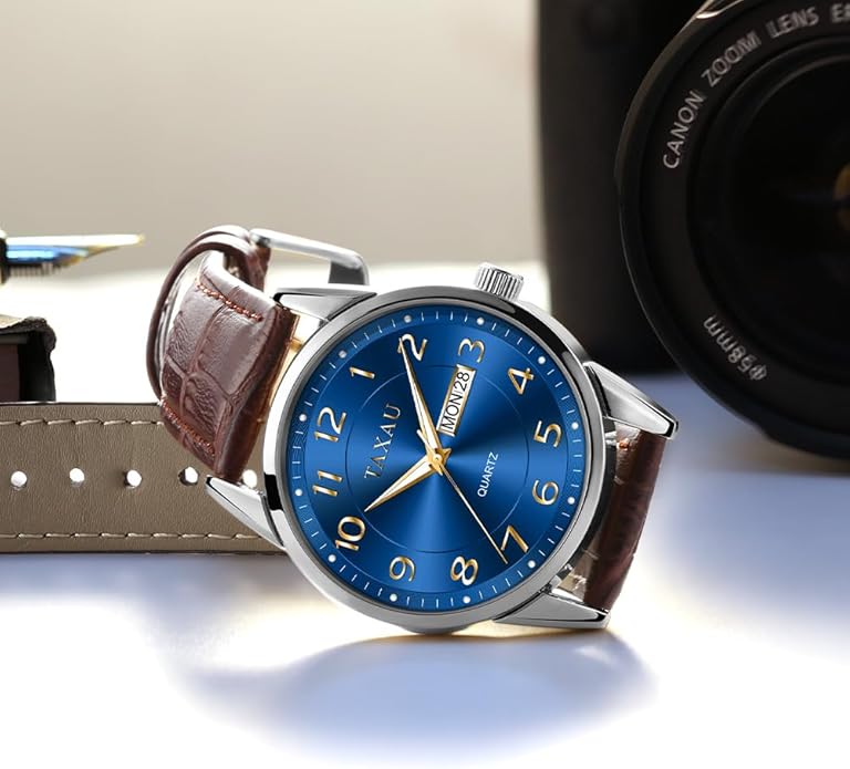 Watches for Men Luxury Analog Waterproof Classic Leather Large Face Simple Easy Read Quartz Minimalist Dress Day Date Quartz Mens Watches
