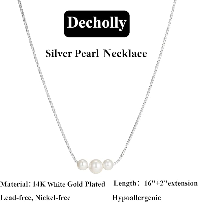 Valentines Day Gifts for Her - 14K Gold Plated Pearl Necklaces for Women Trendy Dainty Necklace Simple Layered Pearl Necklaces for Women Trendy Wedding Birthday Valentines Jewelry