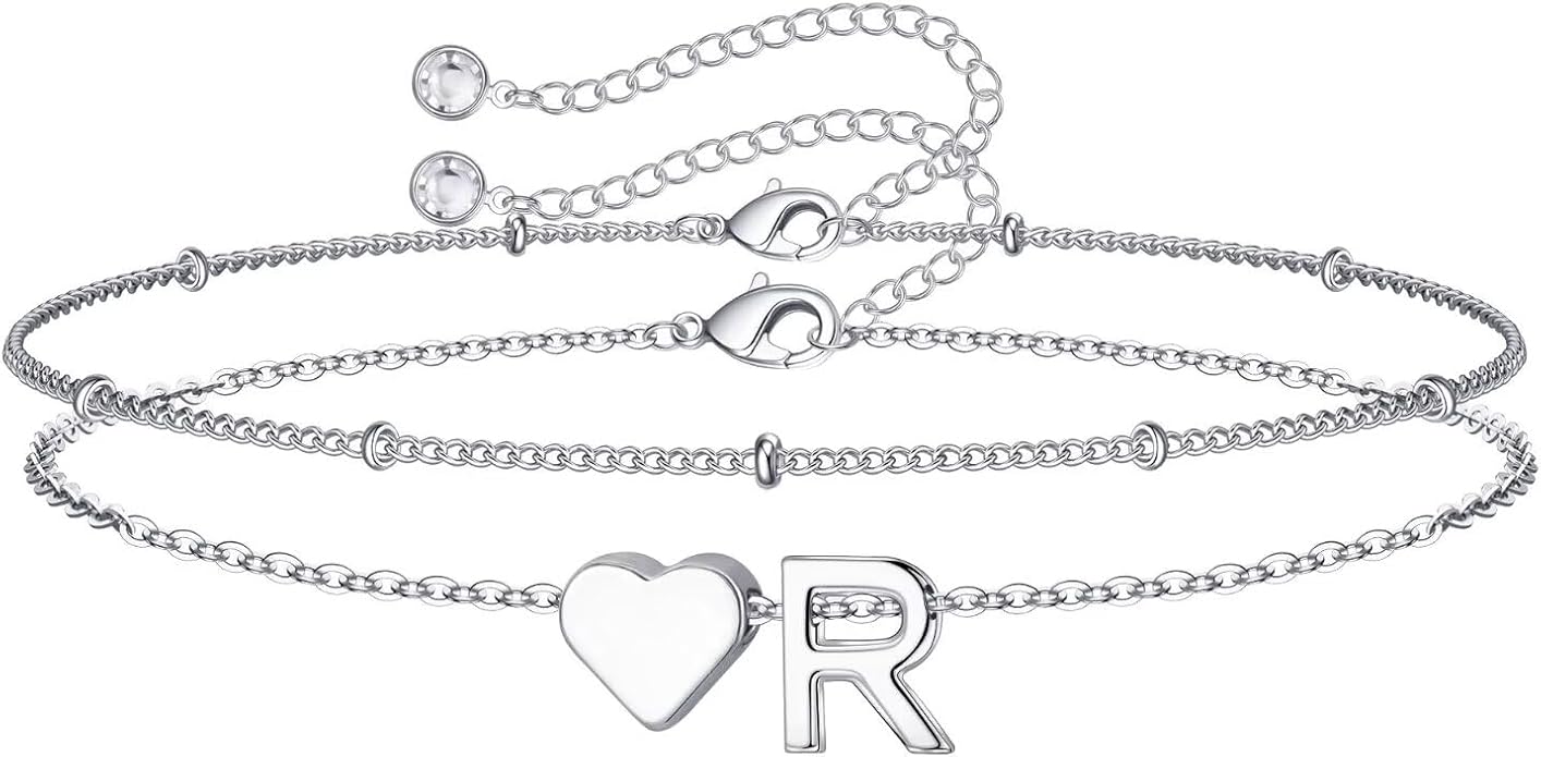M MOOHAM Valentines Day Gifts for Kids Teen Girls -14K-Gold-Plated Heart Initial A-Z Bracelets for Women Girl Dainty Gold Bracelets Birthday Valentines Gifts for Women Her Teenage Girls Kid Teen Gift