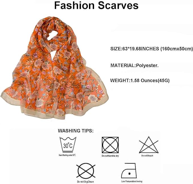 Pokeedioty Scarfs for Women Lightweight Fashion Scarves Elegant Floral Pattern Sheer Scarfs Sunscreen Shawls Wraps