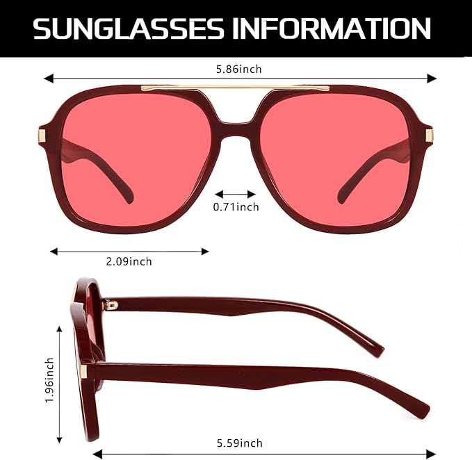 Retro Aviator Sunglasses for Women Men 2026 Square Top Bar Sun Glasses Sunnies 70s Lightweight Shades