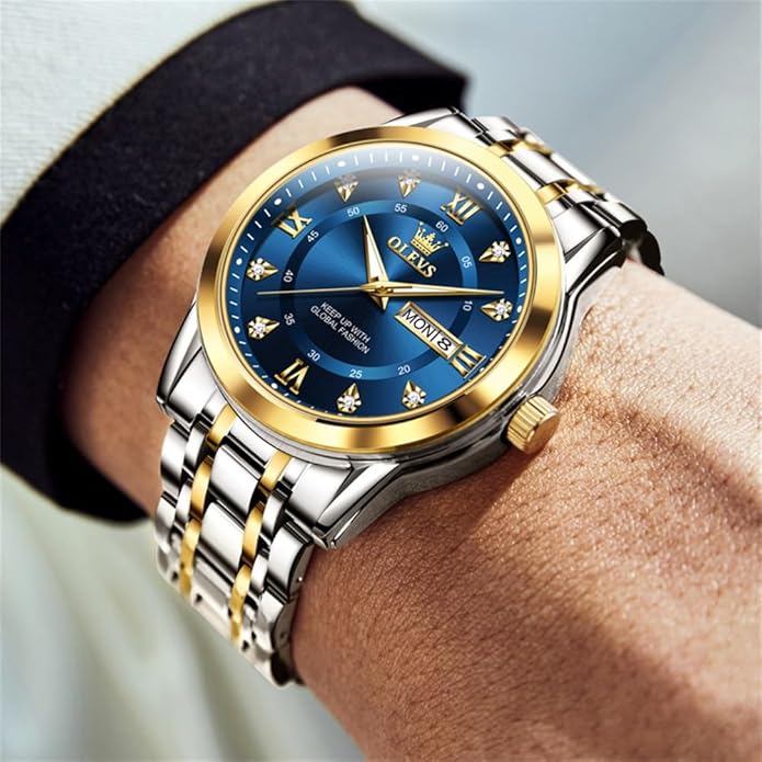 OLEVS Classic Men Watches with Date,Stainless Steel Man Watch with Date, Bussiness Watches for Men,Luminous Quartz Mens Watches Black/White/Blue/Gold, Waterproof Male Watch with Week